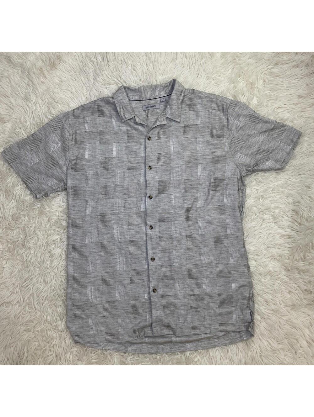 Salt/Earth Men’s Gray Short Sleeve Button Up Camp Shirt Sz L - EXCELLENT